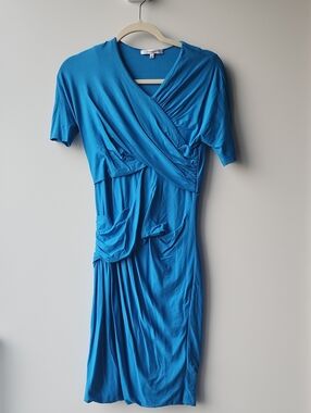 Carven Body Con Draped Jersey Viscose Knit Dress